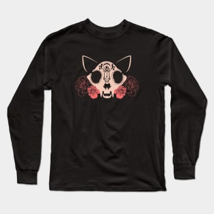 Cat Skull and Flowers Long Sleeve T-Shirt